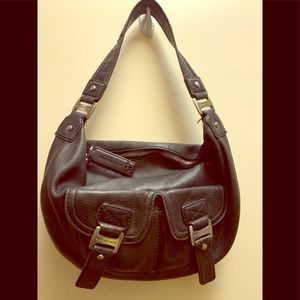 Michael Kors Black Leather Double Pocket Hobo Bag